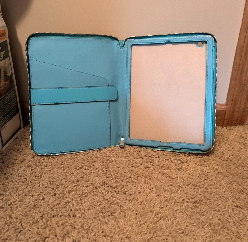 Coach Light Turquoise Leather Zip Tablet Case